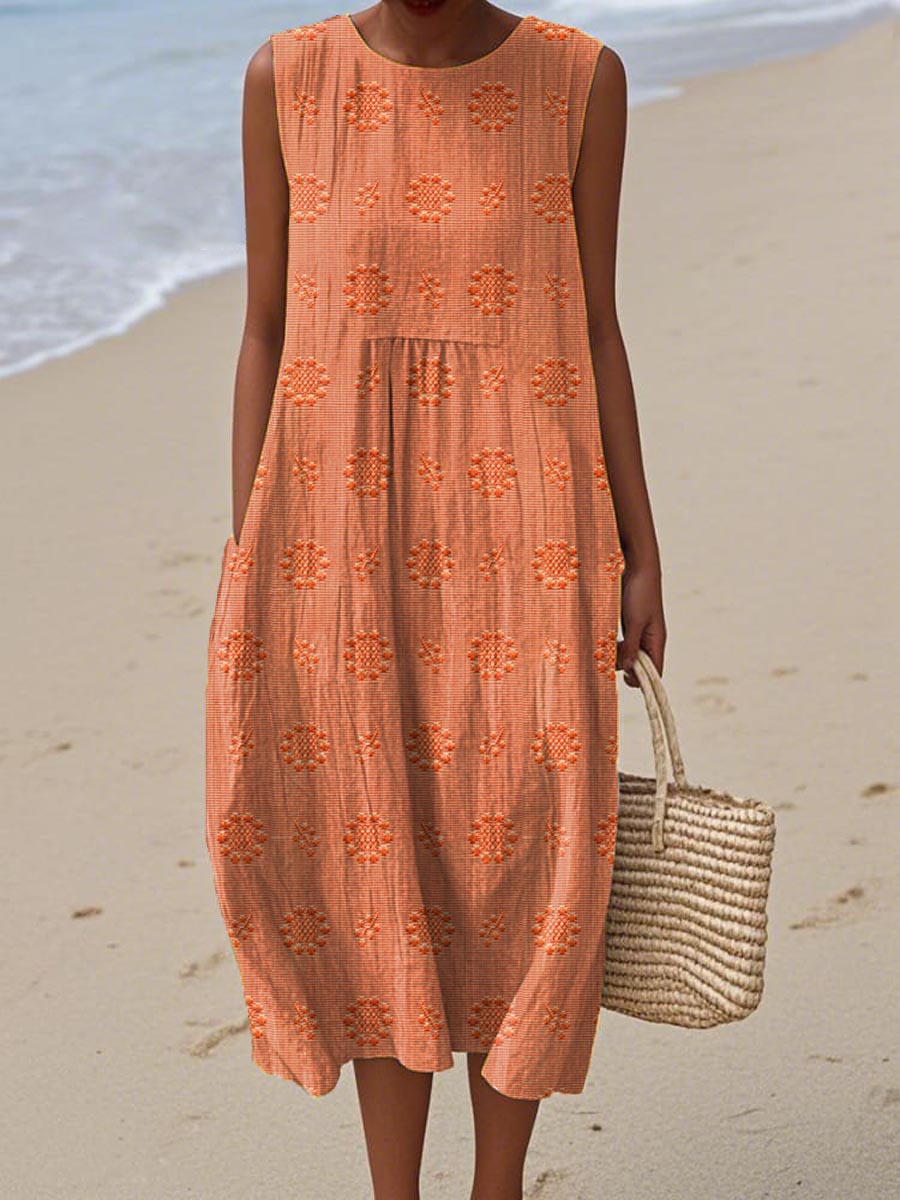 AIKATERINI | Elegant Sleeveless Cotton Dress With Pockets