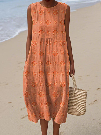 AIKATERINI | Elegant Sleeveless Cotton Dress With Pockets