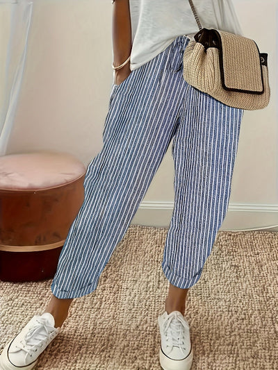 CANDICE | Striped pants with side pocket and drawstring