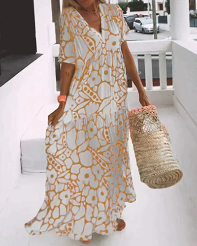 CHRISTINE | Summer Long Dress with Flowing Cut and Elegant Graphic Pattern