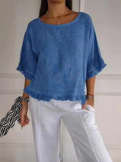 ODETTE | Ruffle Hem Linen Top