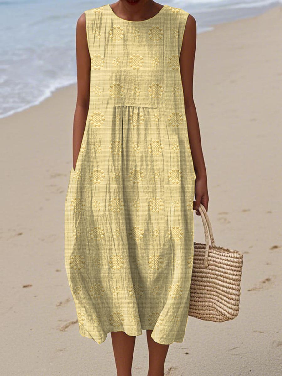AIKATERINI | Elegant Sleeveless Cotton Dress With Pockets