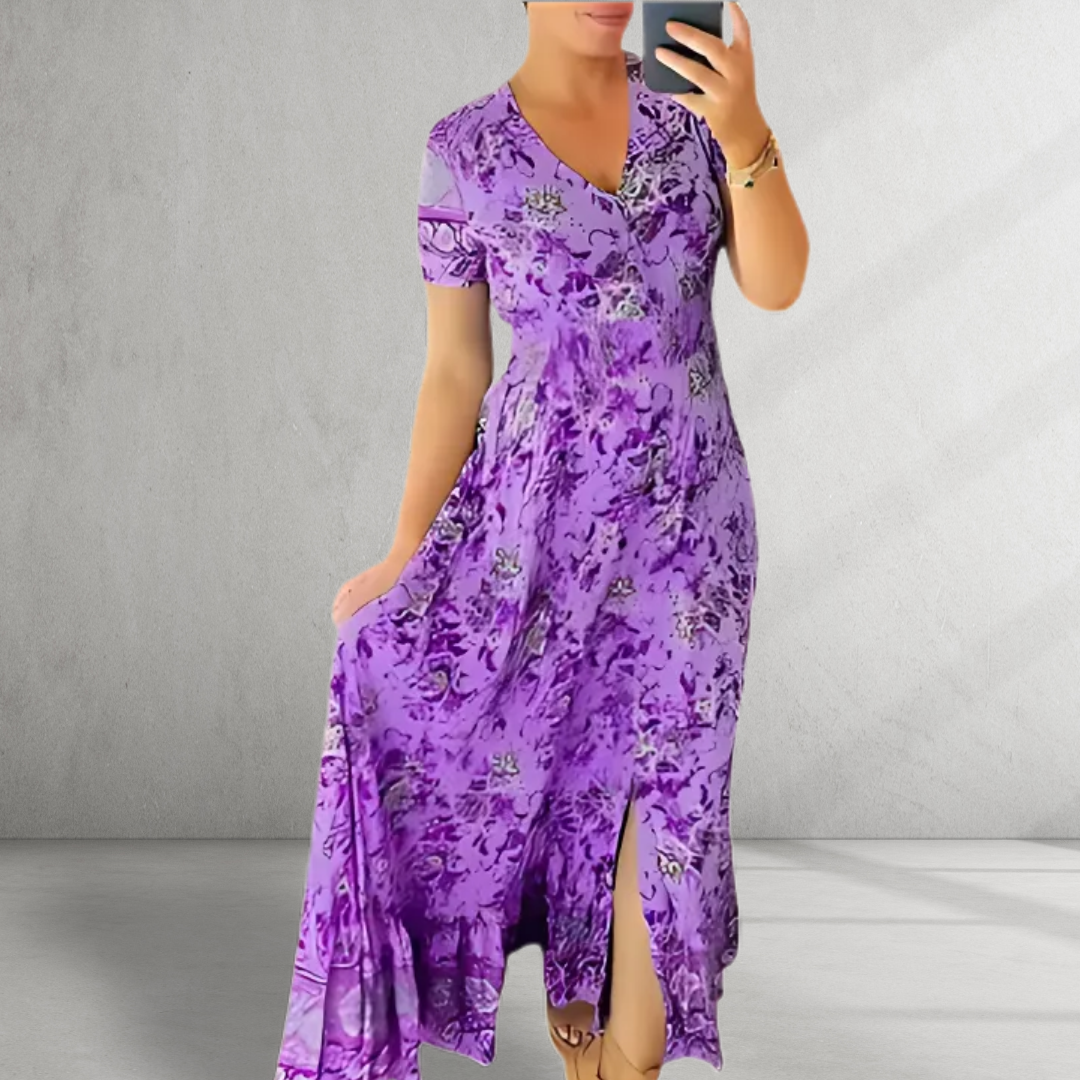 SIENNA | Print Cozy V-neck Long Dress