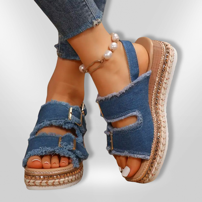 ELENA | Denim sleehak sandalen