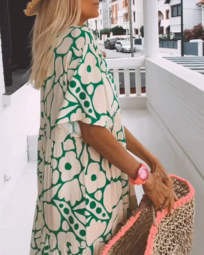 CHRISTINE | Summer Long Dress with Flowing Cut and Elegant Graphic Pattern