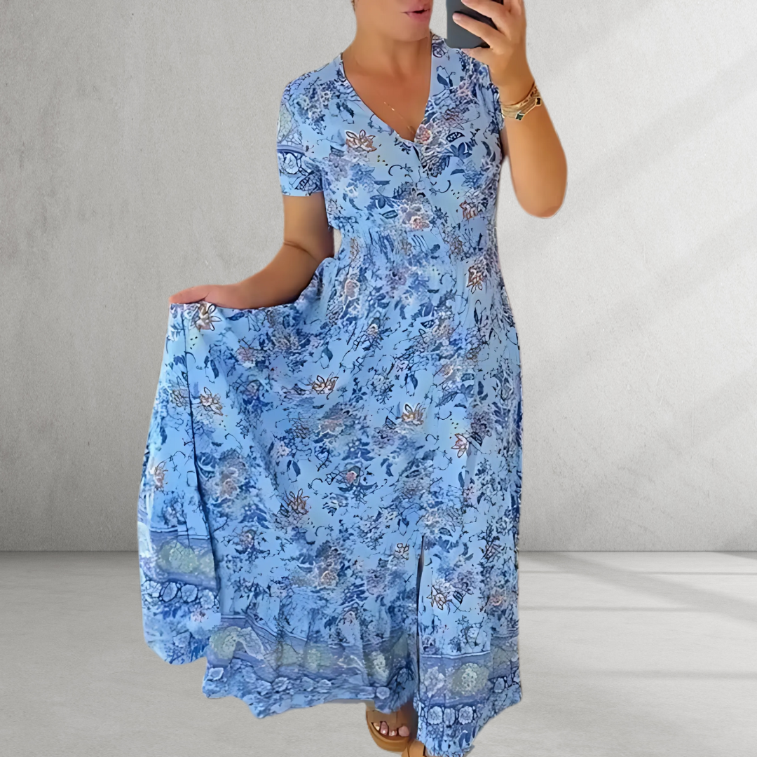 SIENNA | Print Cozy V-neck Long Dress