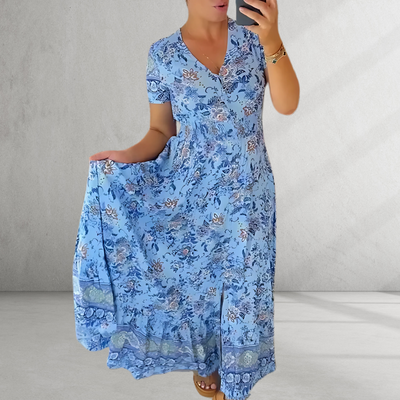 SIENNA | Print Cozy V-neck Long Dress