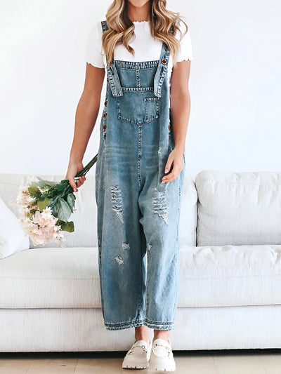 LISA | Loose Fit Distressed Denim Overalls