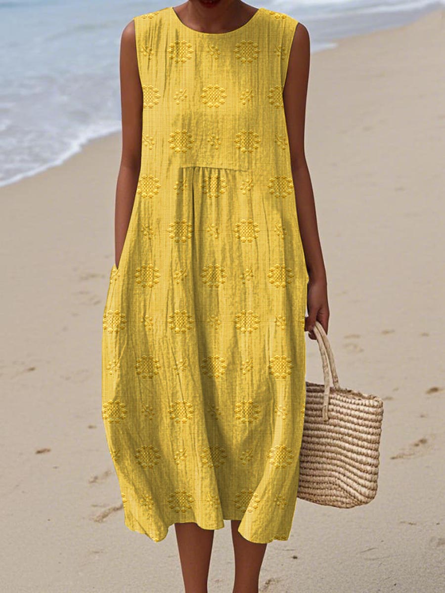 AIKATERINI | Elegant Sleeveless Cotton Dress With Pockets