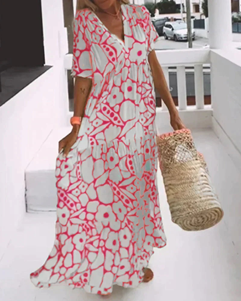 CHRISTINE | Summer Long Dress with Flowing Cut and Elegant Graphic Pattern