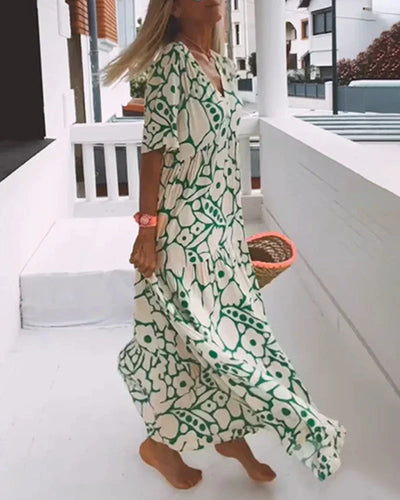 CHRISTINE | Summer Long Dress with Flowing Cut and Elegant Graphic Pattern