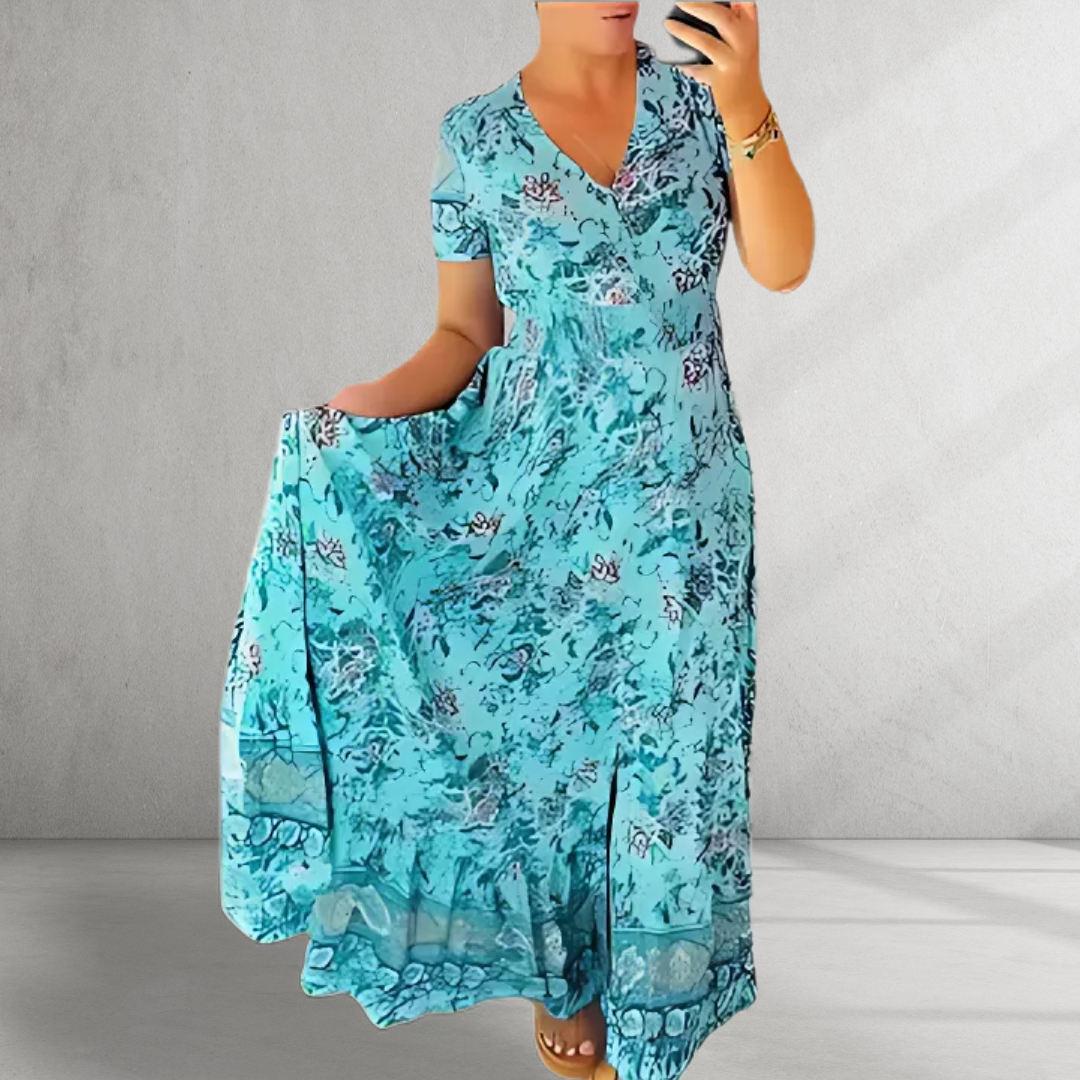 SIENNA | Print Cozy V-neck Long Dress