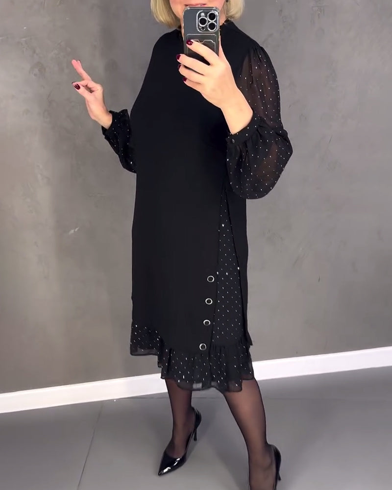 ELIANA | Elegant Sheer Sleeve Dress with Flattering Cut for Fall Occasions