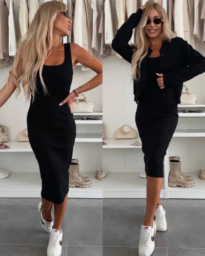 KARINA | Rib-knit midi dress & bomber jacket set