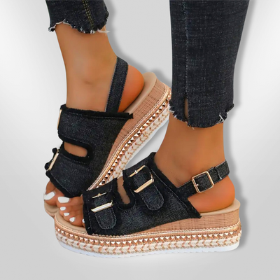 ELENA | Denim sleehak sandalen