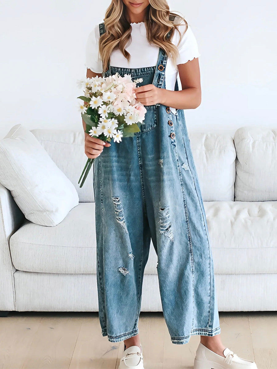 LISA | Loose Fit Distressed Denim Overalls