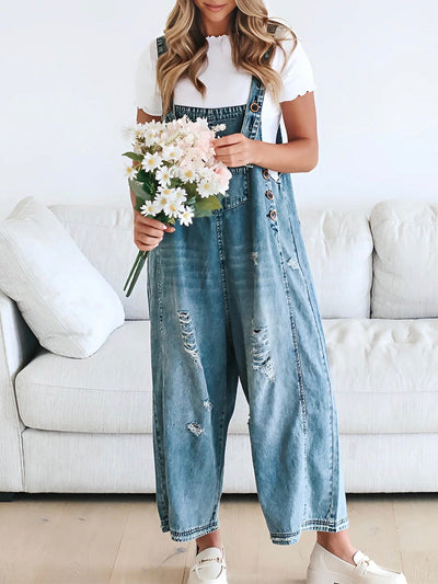 LISA | Loose Fit Distressed Denim Overalls
