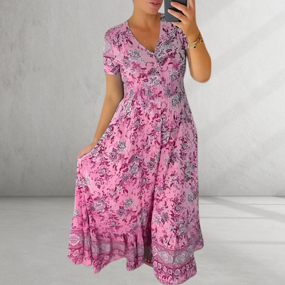SIENNA | Print Cozy V-neck Long Dress