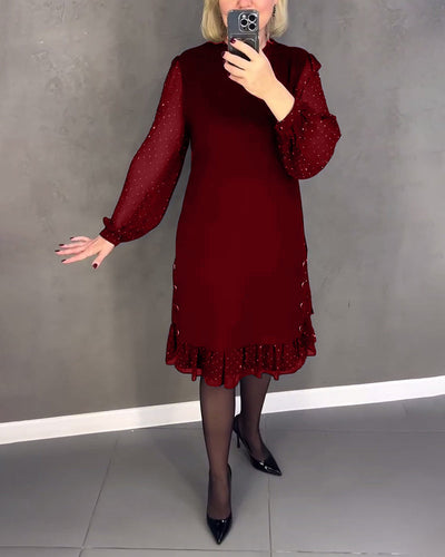 ELIANA | Elegant Sheer Sleeve Dress with Flattering Cut for Fall Occasions