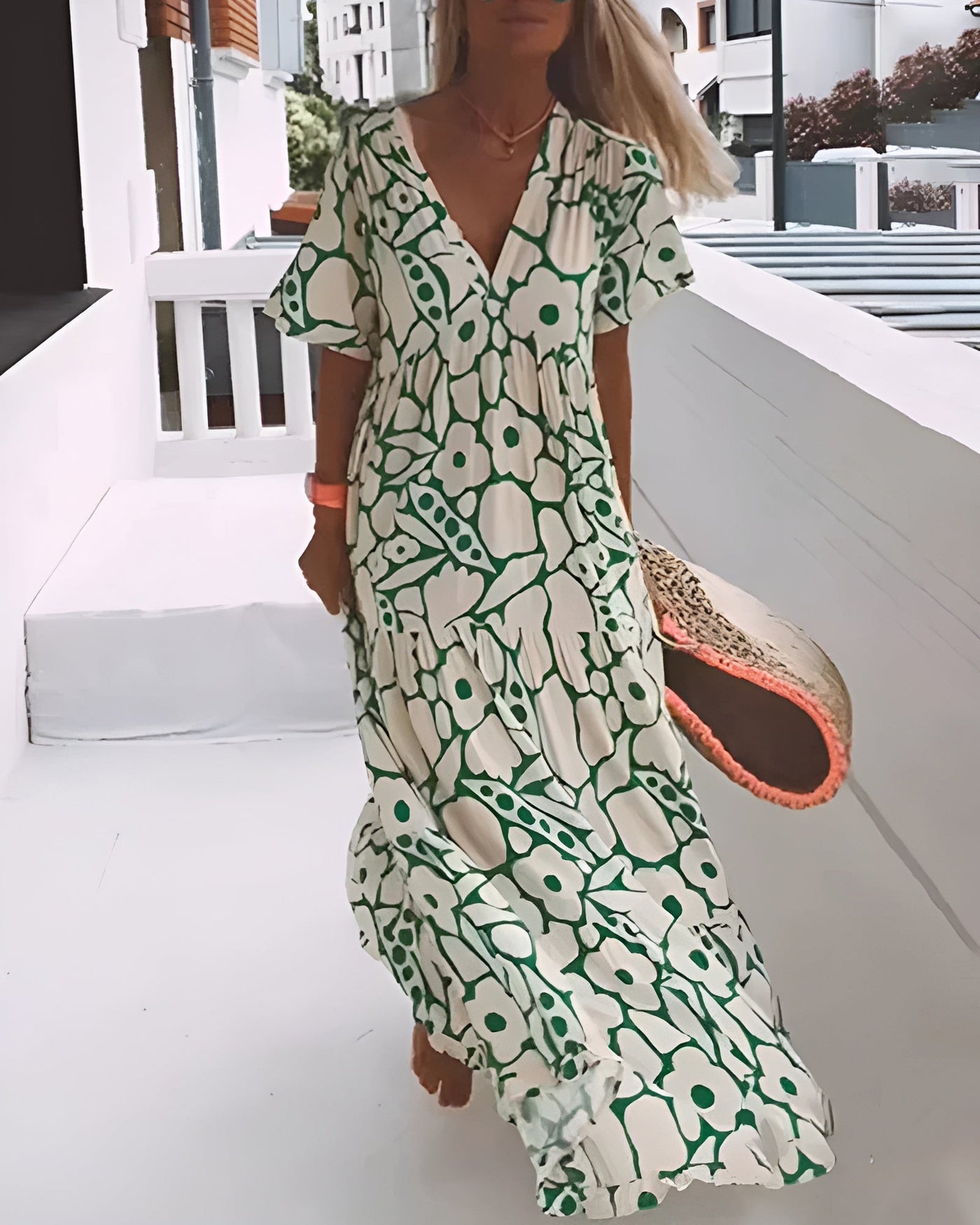 CHRISTINE | Summer Long Dress with Flowing Cut and Elegant Graphic Pattern