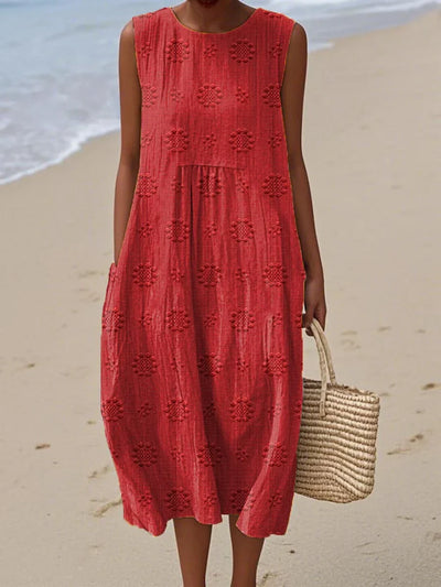 AIKATERINI | Elegant Sleeveless Cotton Dress With Pockets