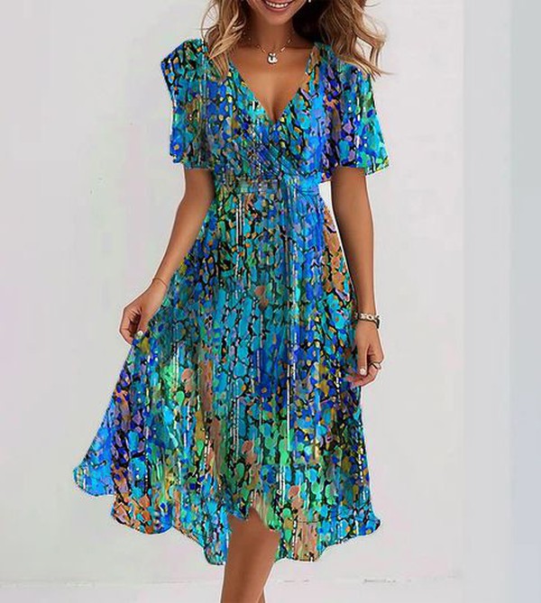 CLARA | Blue midi dress with short sleeves