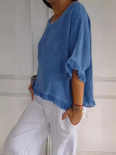 ODETTE | Ruffle Hem Linen Top