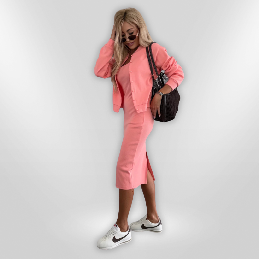 KARINA | Rib-knit midi dress & bomber jacket set