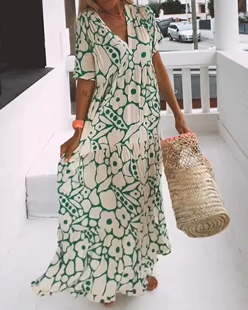 CHRISTINE | Summer Long Dress with Flowing Cut and Elegant Graphic Pattern