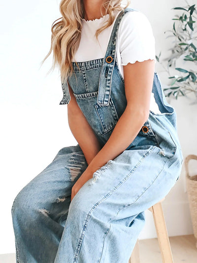 LISA | Loose Fit Distressed Denim Overalls