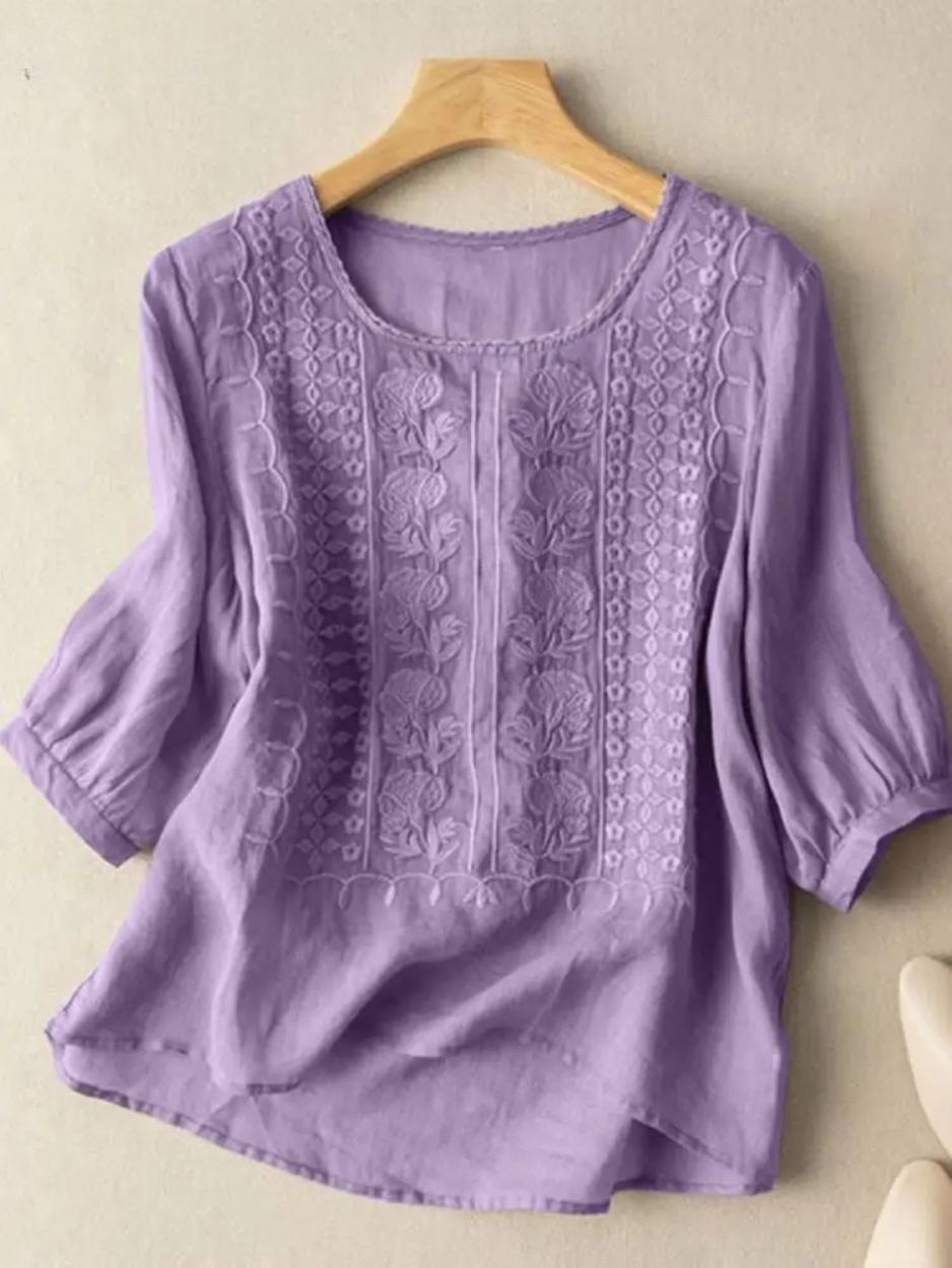 FLORENCE | Embroidered Cotton Boho Blouse (Small Fit)