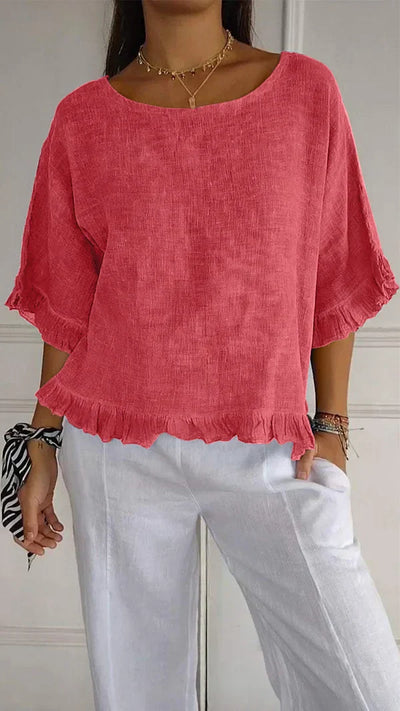 ODETTE | Ruffle Hem Linen Top
