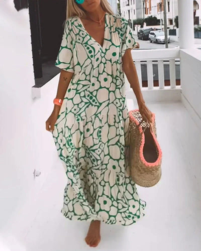 CHRISTINE | Summer Long Dress with Flowing Cut and Elegant Graphic Pattern