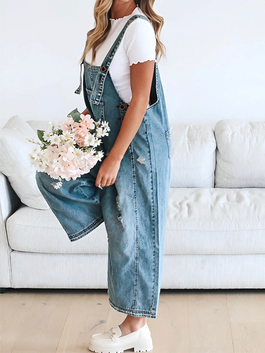 LISA | Loose Fit Distressed Denim Overalls