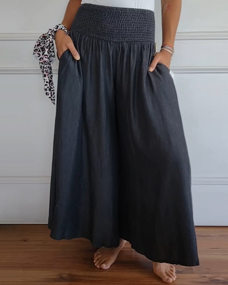 MAYA | Flowy Wide-Leg Pants with Smocked Waist