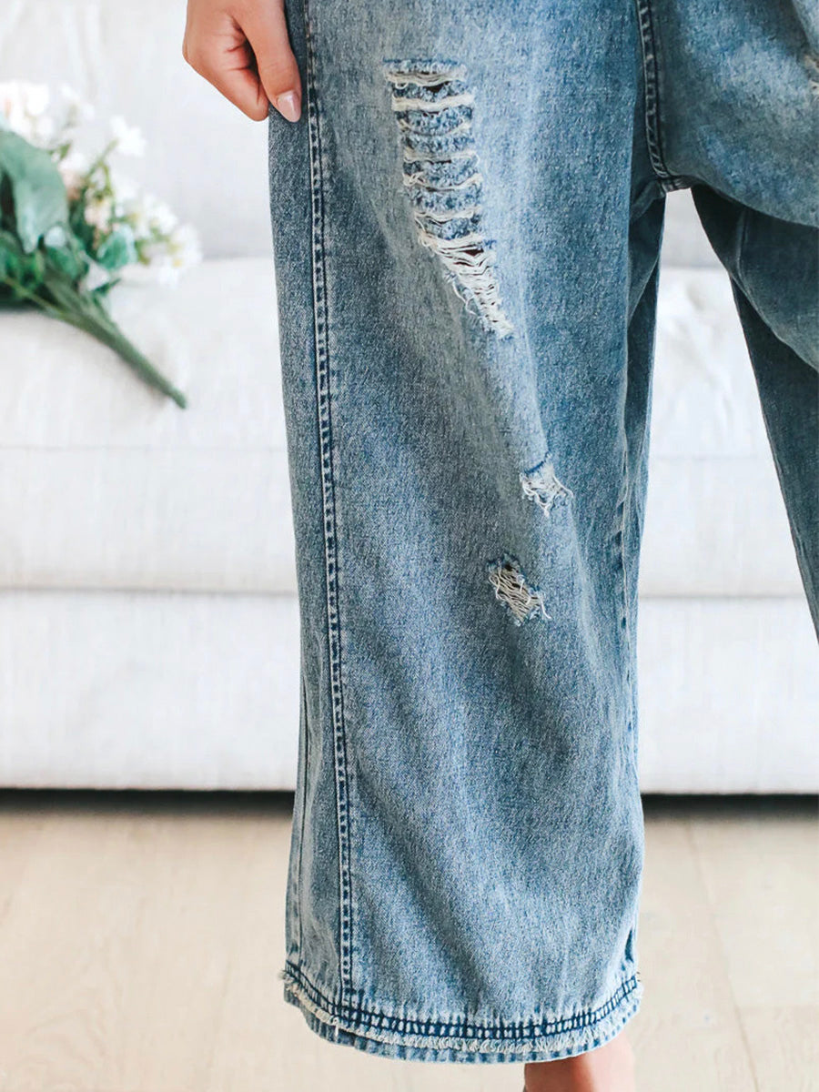 LISA | Loose Fit Distressed Denim Overalls