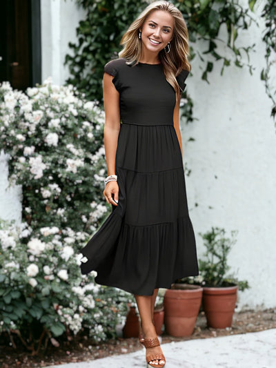 MIA | Shirred Ruffle Sleeve Midi Dress