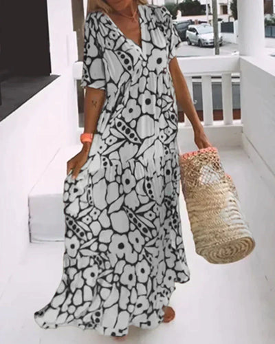 CHRISTINE | Summer Long Dress with Flowing Cut and Elegant Graphic Pattern