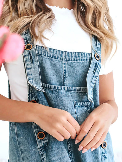 LISA | Loose Fit Distressed Denim Overalls