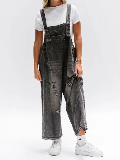 LISA | Loose Fit Distressed Denim Overalls