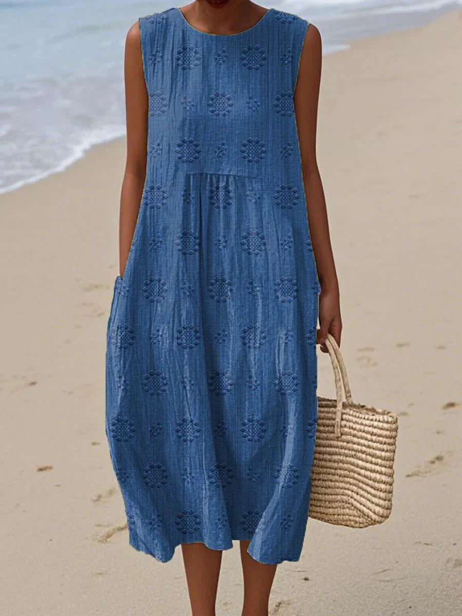 AIKATERINI | Elegant Sleeveless Cotton Dress With Pockets