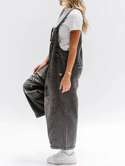 LISA | Loose Fit Distressed Denim Overalls