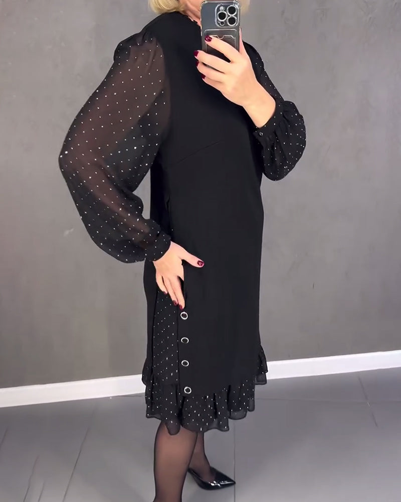 ELIANA | Elegant Sheer Sleeve Dress with Flattering Cut for Fall Occasions