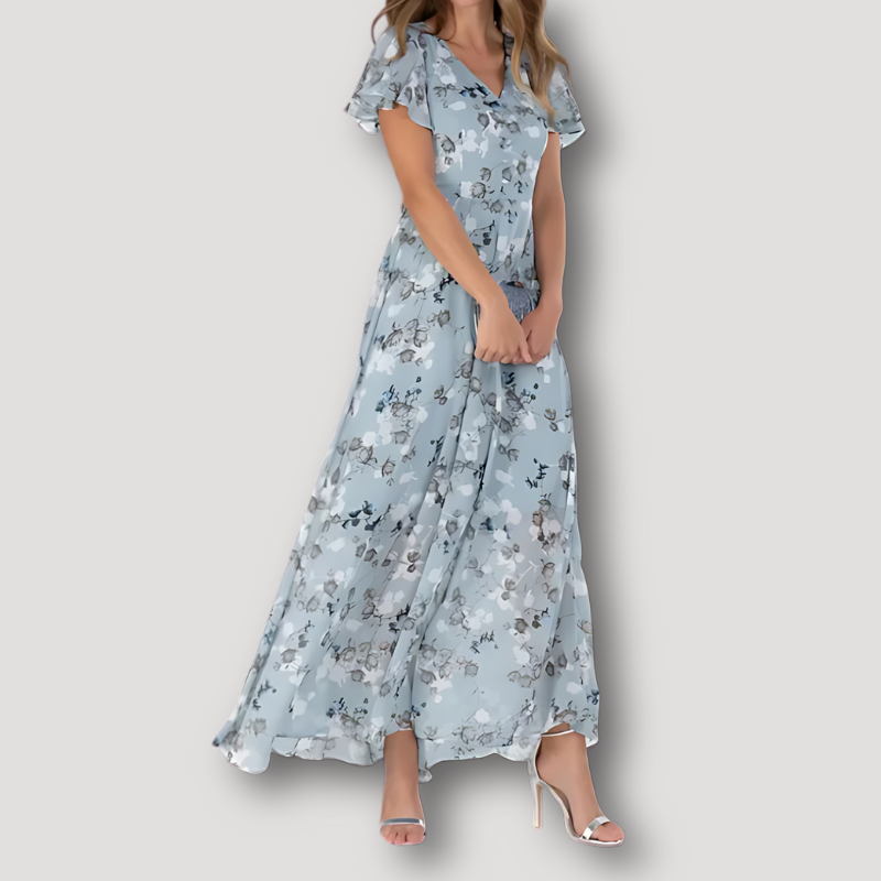 MINA | Flowy Floral Short Ruffled Sleeve Maxi Dress Australia