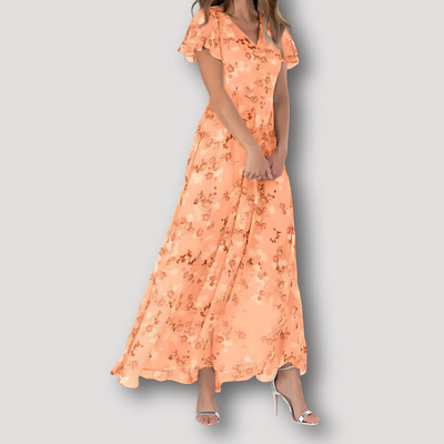 MINA | Flowy Floral Short Ruffled Sleeve Maxi Dress Australia