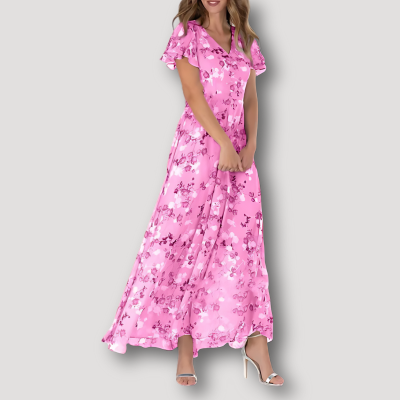 MINA | Flowy Floral Short Ruffled Sleeve Maxi Dress Australia