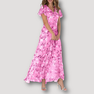 MINA | Flowy Floral Short Ruffled Sleeve Maxi Dress Australia