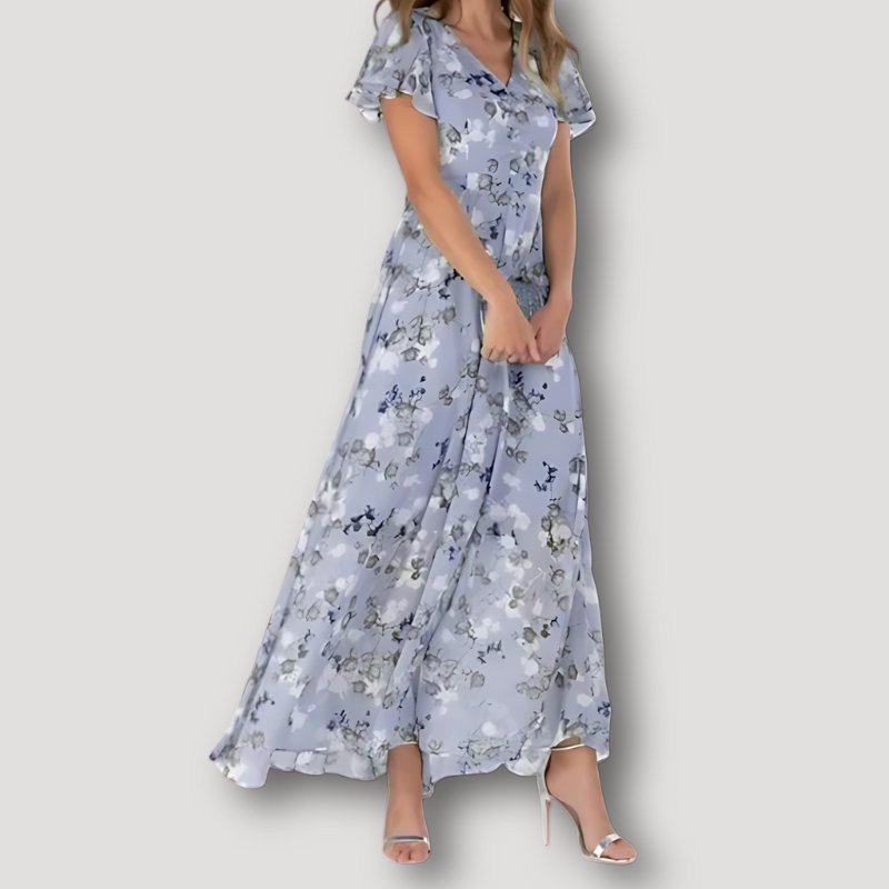 MINA | Flowy Floral Short Ruffled Sleeve Maxi Dress Australia