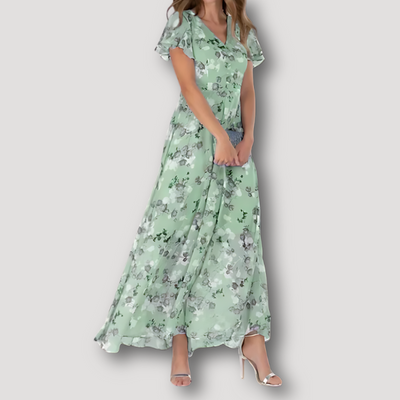 MINA | Flowy Floral Short Ruffled Sleeve Maxi Dress Australia