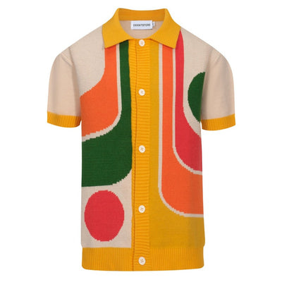 JAMES | Men's Casual 60's Retro Geometric Knitted Short Sleeve Cardigan
